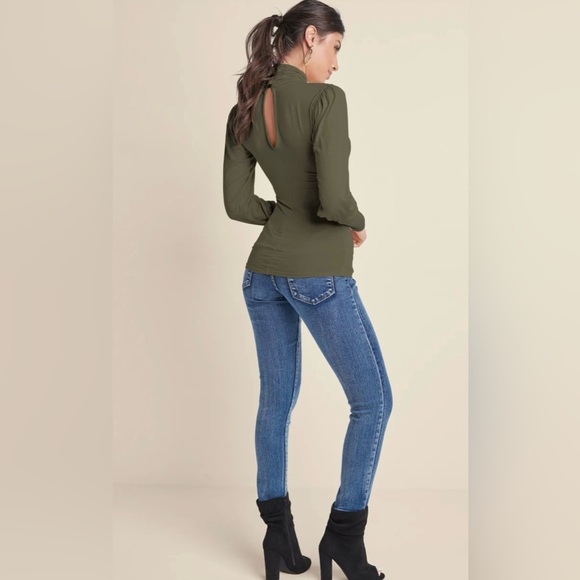 VENUS Turtleneck | Olive | M |Button Neck closure creates Beautiful Keyhole - Picture 10 of 12
